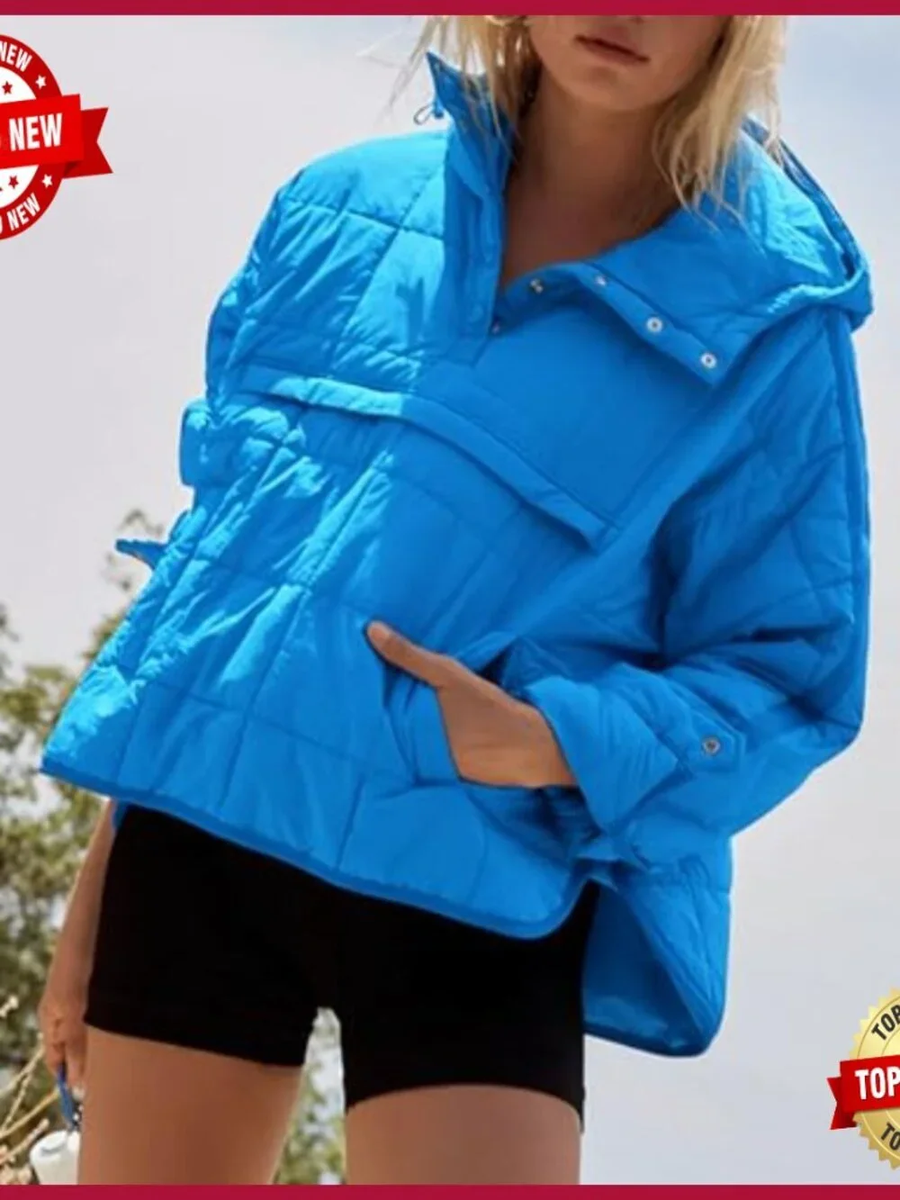 Oversized Quilted Puffer Jacket Hooded Lightweight Winter Pullover Coat